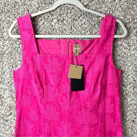 BOSS Dress Women’s 6 Diteva Pink Cotton Blend Floral Lace Sleeveless Sheath NWT - Picture 3 of 8